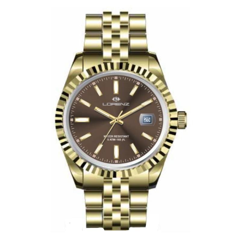 Orologio Uomo Solo Tempo LORENZ LZ26497CC Acciaio PVD Oro Fondo Marrone con Datario