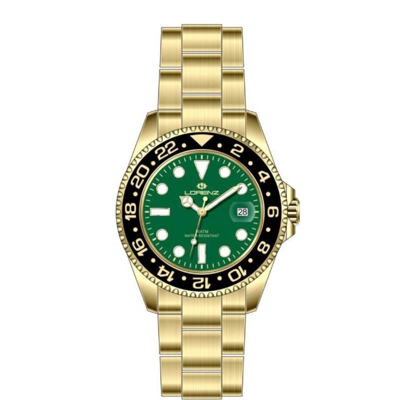 Orologio Uomo Solo Tempo LORENZ LZ21066PP Acciaio PVD Oro con Fondo Verde e Datario