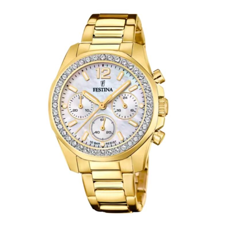 Orologio Donna Cronografo FESTINA F20609/1 in Acciaio PVD Oro Fondo Madreperla