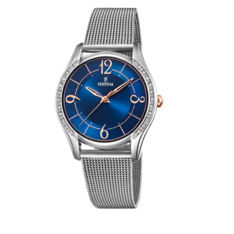Orologio Donna Solo Tempo FESTINA F20420/4 in Acciaio Fondo Blu con Pietre
