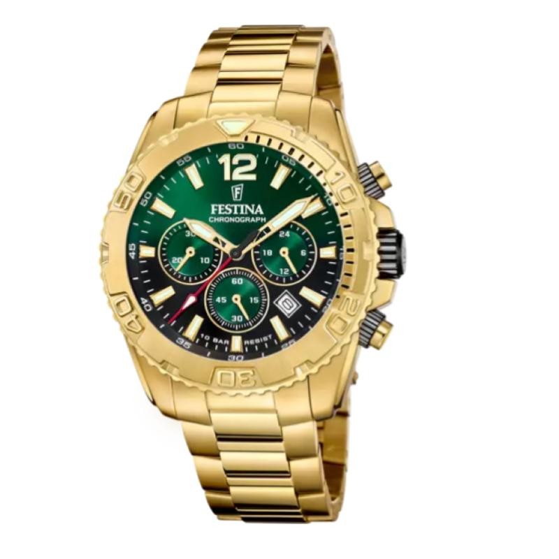 Orologio Uomo Cronografo FESTINA F20684/3 in Acciaio PVD Oro Fondo Verde
