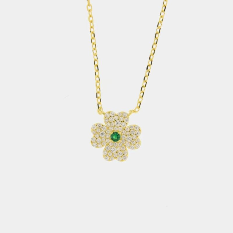 Collana in Argento 925 1402738 con quadrifoglio zirconato placcato oro