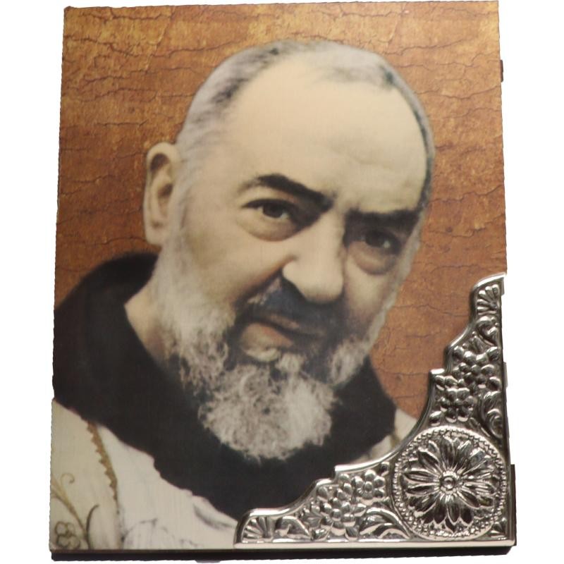 QUADRO VOLTO PADRE PIO SANTO 11019 CON FIORE LAMINATO IN ARGENTO 925