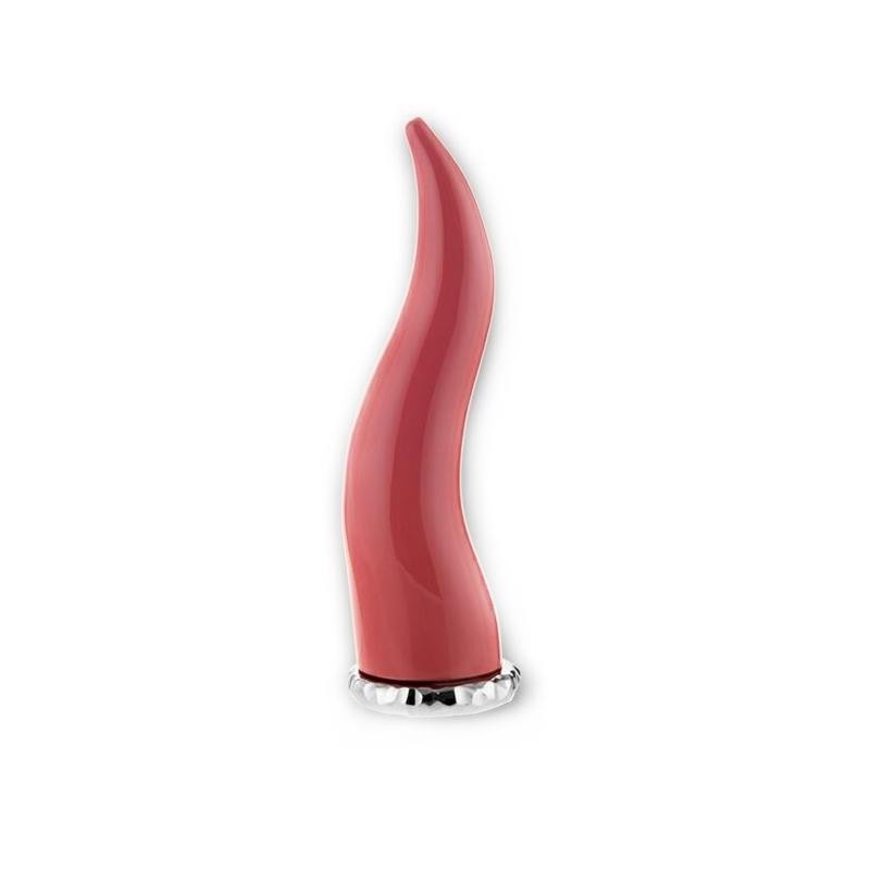 Statua in Resina LEO080788E con Corno Smaltato Rosso 13 cm
