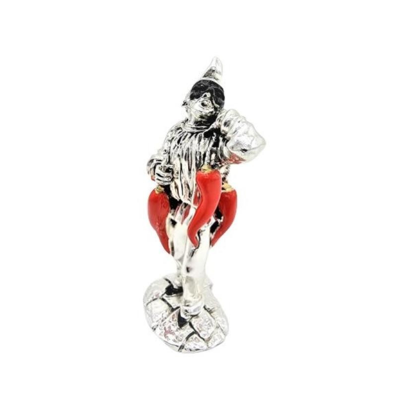 Statua in Resina smaltata IG235 con Pulcinella e Corni  6X5XH14