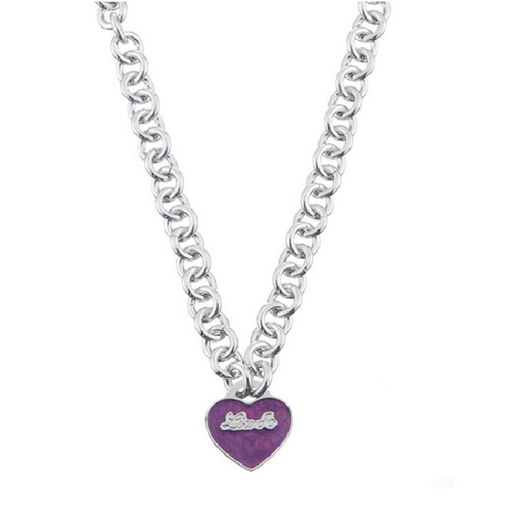 Collana Girocollo Pendente Liu Jo In Ottone Lj638 In Ottone Cuore Smaltato Viola Logato