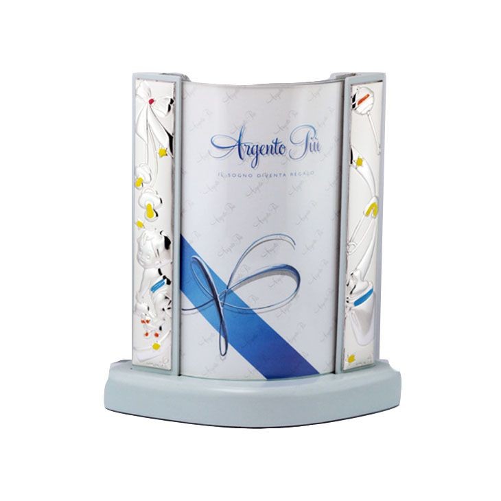 Cornice Azzurra Laminata In Argento Con Fantasie Multicolore In Rilievo Nei Lati