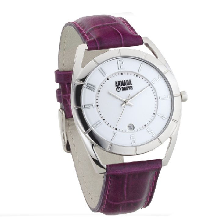 Orologio Solo Tempo Donna Armada Nueva Danw036 Vi Cassa Acciaio Cinturino Pelle Viola Datario