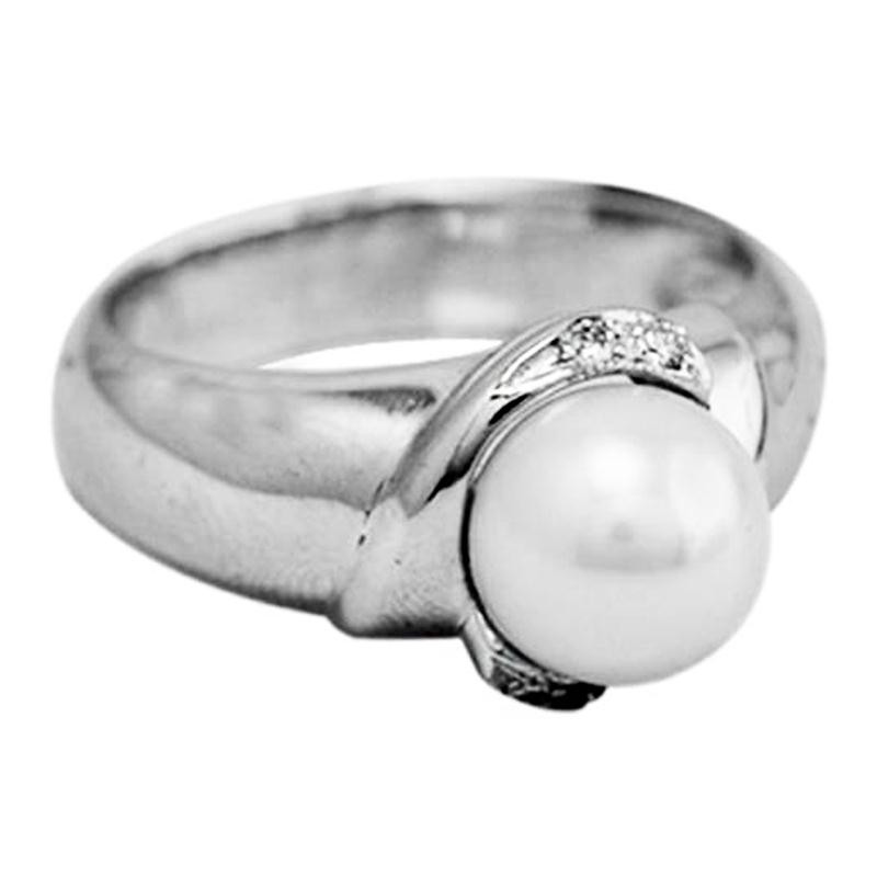 Anello Donna In Oro Bianco 18 Kt Con Perla E Diamanti Naturali 0.52 Ct - Ap015