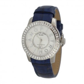 Orologio Solo Tempo Pietro Milano Pmt-Blsq-405d Cassa Acciaio Cinturino Pelle Blu