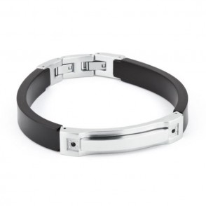 Bracciale Uomo S'agapò Sbw04 In Piastra Acciaio Gomma Nero