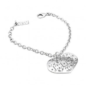 Bracciale donna Liujo LJ783 con pendente cuore con fantasie forate e logo LJ