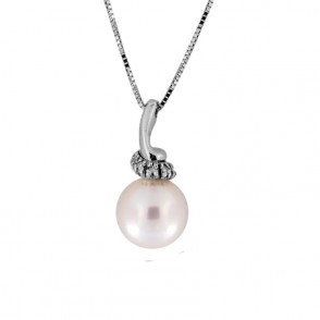 Collana Donna Punto Luce PL109 in Oro Bianco 18k con Diamanti e Perla