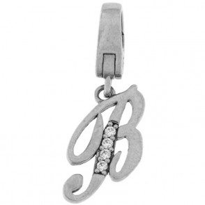 Charm ALB Lettera B dell'alfabeto pendente in argento 925 e zirconi