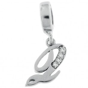 Charm ALQ Lettera Q dell'alfabeto pendente in argento 925 e zirconi