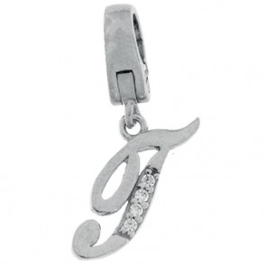 Charm ALT Lettera T dell'alfabeto pendente in argento 925 e zirconi