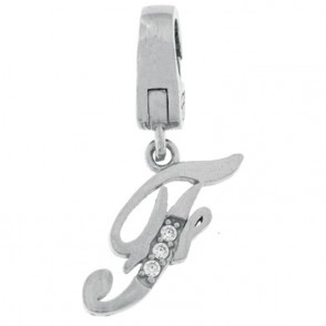 Charm ALF Lettera F dell'alfabeto pendente in argento 925 e zirconi