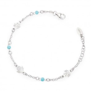 BRACCIALE CATENINA AMEN BRAB CON SFERE TURCHESE E ANGELI IN ARGENTO 925 FORATI