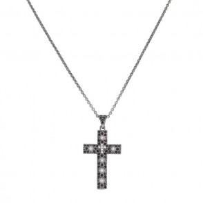 Collana Da Donna Gioielli Amen CCZNB In Argento 925 Croce Pendente Nero Con Zirconi 