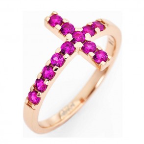 Anello Croce Donna Amen Acorr In Argento 925 Colore Rosato Con Cristalli Fucsia Misura 18