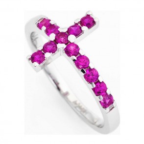 Anello Croce Donna Amen Acobr In Argento 925 Colore Argento Con Cristalli Fucsia Misura 16