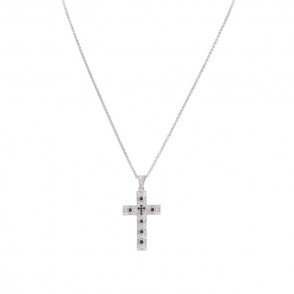 Collana Amen Cczbn In Argento 925 Con Croce Zirconata E Pietre Nere