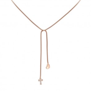 Collana Amen Cabr2 In Argento 925 Rosato Con Ciondoli Pendenti Cuore E Croce