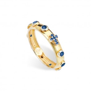 Anello Amen I Rosari Arogbl In Argento 925 Colore Oro Con Cristalli Blu Misura 14