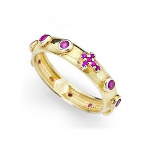 Anello Amen I Rosari Arogr In Argento 925 Colore Oro Con Cristalli Fucsia Misura 14