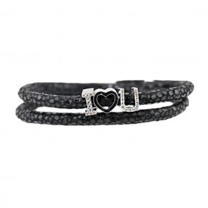 Bracciale Augusta De Carolis You02 2 Giri Colore Nero Con Charm E Cristalli