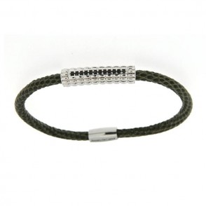 Bracciale Iguana Augusta De Carolis Mj-Cn52 1 Filo In Pelle Colore Verde Con Cristalli Neri