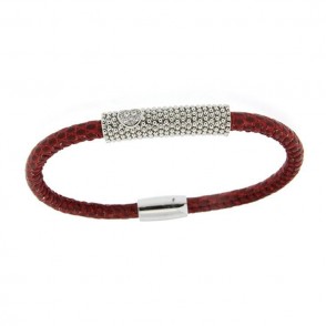 Bracciale Iguana Augusta De Carolis Mj-Bc56 1 Filo In Pelle Colore Rosso Con Cuore Zirconato