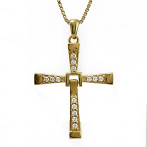Collana Uomo In Argento 925 Agc27 Pvd Oro Con Croce Zirconata Modello Vin Diesel