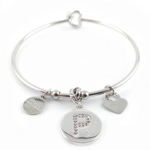 Bracciale Rigido Pendente Ciondolo Donna Alessia Fashion Lettera R con Cristalli Chiusura Cuore