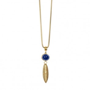 Collana Unisex GERBA CP02 in Argento 925 Dorato con Piuma e Occhio di Tigre