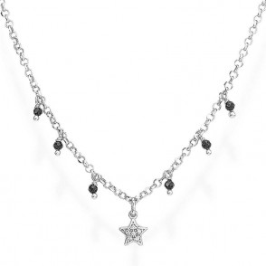 COLLANA DONNA AMEN CLSBNZ IN ARGENTO 925 CON STELLA E PERLINE NERE