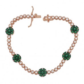 Bracciale Delle Scritte BRLSC37 In Argento 925 Con Fila Fiore Aperto Verde E Zirconi Bianchi 