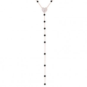 Collana Donna LE SCRITTE CLLSC30 Rosata con Cuore Zirconato e Perline Nere