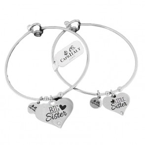 Bracciale Coppia Rigido CAPRITALY SWT08 in Acciaio con Cuore e Frase Sorelle