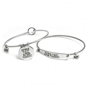 Bracciale Coppia Rigido CAPRITALY SWT12 in Acciaio con Piastra e Frase Tempus Fugit