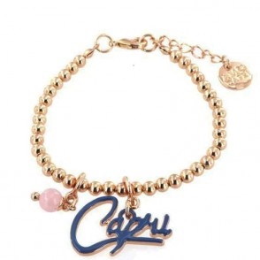 Bracciale in Metallo 3571660 con scritta capri pendente in smalto blu e perlina rosa