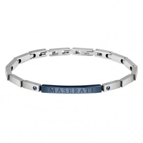 Bracciale Uomo MASERATI JM220ASQ04 in Acciaio con Piastra Blu Logata