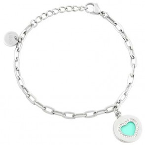 bracciale donna liujo LJ1604 con charm rotondo con cuore celeste