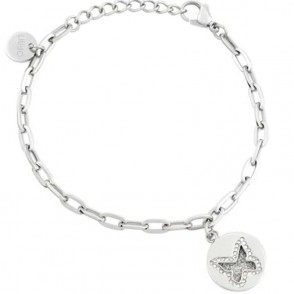 Bracciale donna liujo LJ1606 con charm rotondo a forma di farfalla colore argento