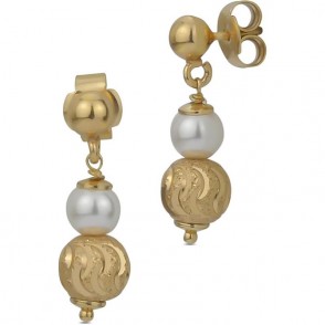 Orecchini donna boccadamo OR776D placcati oro giallo con perle bianche e boule satinata