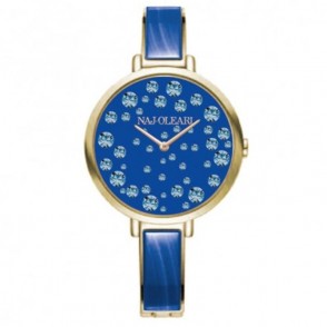 Orologio Da Donna Di NAJ-OLEARI NJ630 In Pelle Blu E Cassa Acciaio PVD Oro Con Pavè