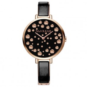 Orologio Da Donna NAJ-OLEARI NJ634 In Pelle Nero E Cassa Acciaio Oro E Pietre Oro 