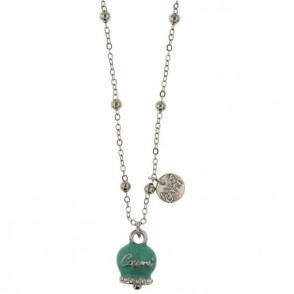 Collana Amo Capri 3541031 In Metallo Con Campanella Pendente Smalto Verde E Cristalli