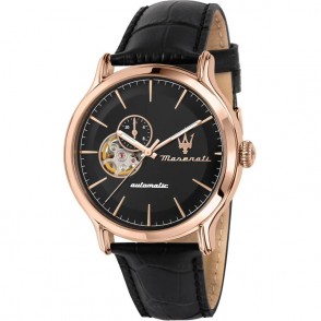 Orologio Uomo Maserati Epoca R8821118009 Automatico In Pelle Nero E Cassa Oro Rosa