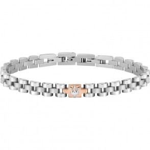 Bracciale Da Uomo Maserati JM219AQH17 Jewels In Acciaio Silver Con Logo Centrale Oro Rosa